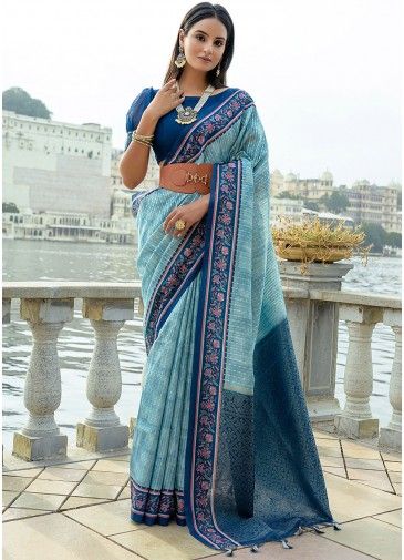 Blue Woven Saree In Art Silk