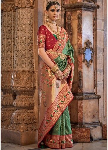 Green Zari Woven Saree In Silk