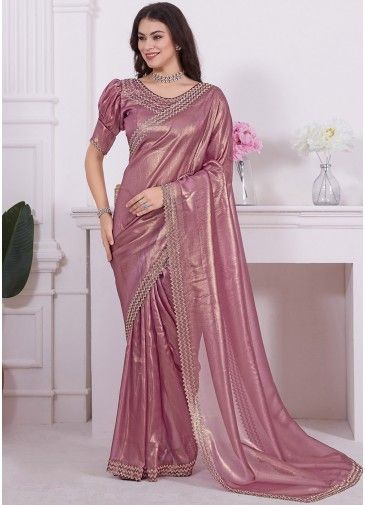 Rosy Brown Stone Embellished Net Saree 