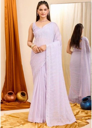 Pastel Lavender Embroidered Saree & Blouse