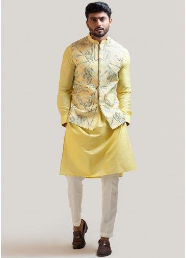 Yellow Readymade Cotton Kurta Pant Set