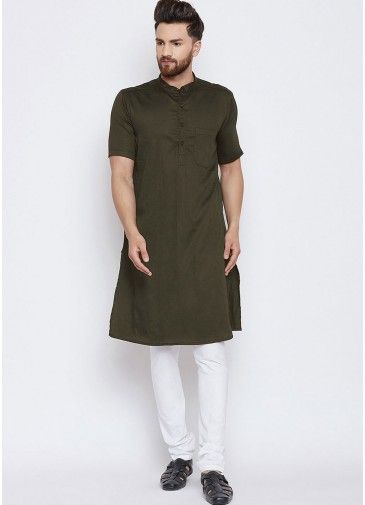Green Readymade Cotton Kurta Pajama Set