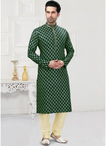 Readymade Green Printed Festive Kurta Pajama