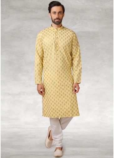 Readymade Yellow Printed Kurta Pajama Set