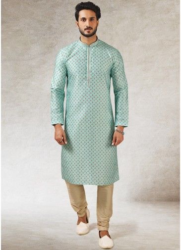 Art Silk Green Readymade Kurta Pajama For Men