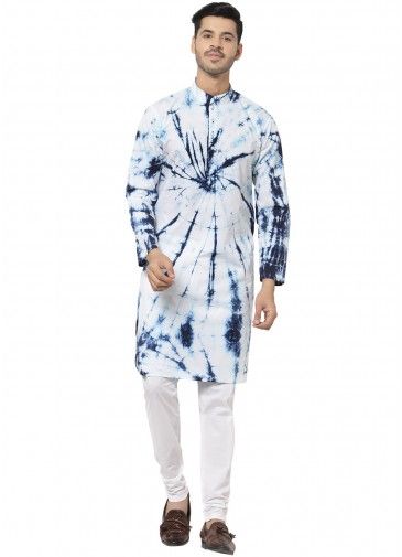 Readymade Tie-Dye Printed Off White Kurta With Pajama