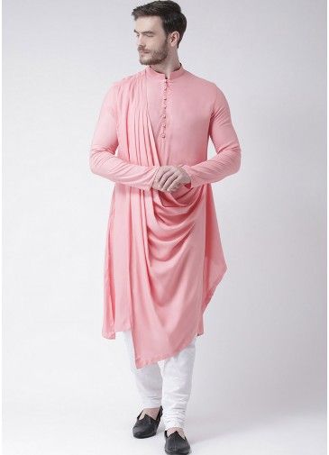 Pink Cowl Style Readymade Cotton Kurta Pajama