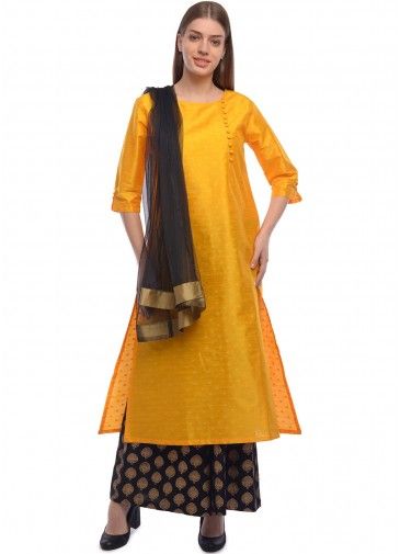 Yellow Woven Readymade Palazzo Suit