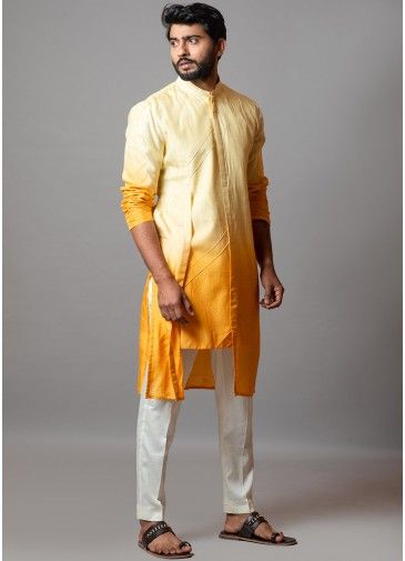 Yellow Shaded Readymade Art Silk Kurta Pajama