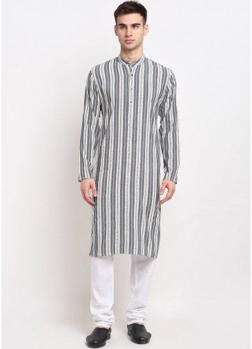 Readymade Grey Color Cotton Kurta Pajama