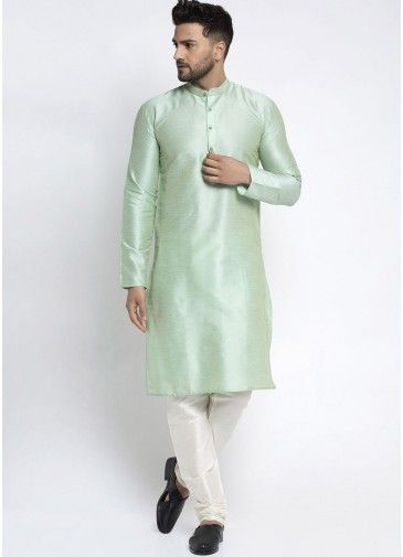 Readymade Green Color Dupion Silk Kurta Pajama
