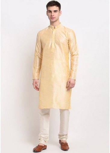 Readymade Gold Color Dupion Silk Kurta Pajama