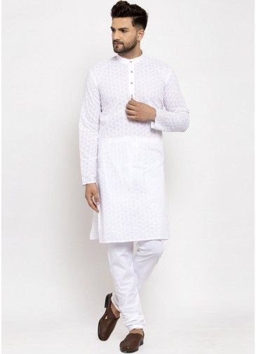 Readymade White Cotton Kurta Pajama