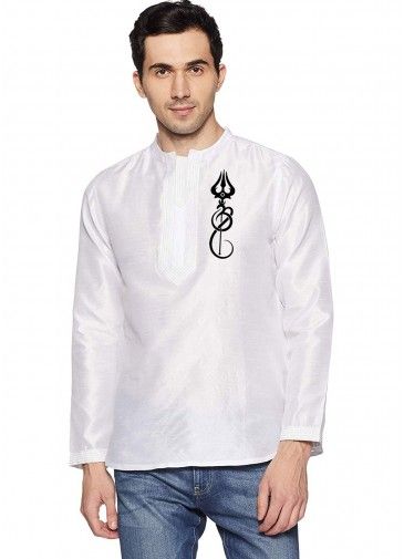 Readymade White Mens Kurta With Embroidery