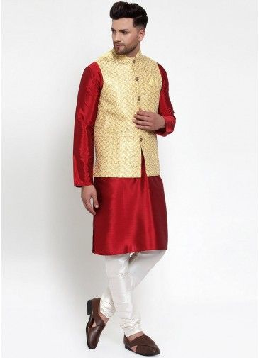 Yellow Color Silk Nehru Jacket