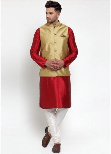 Gold Color Silk Nehru Jacket