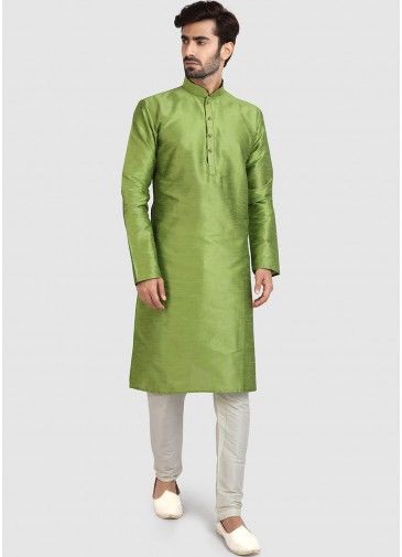 Green Readymade Kurta Pajama In Art Silk