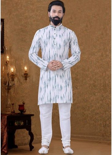 White Cotton Readymade Kurta Pajama For Men