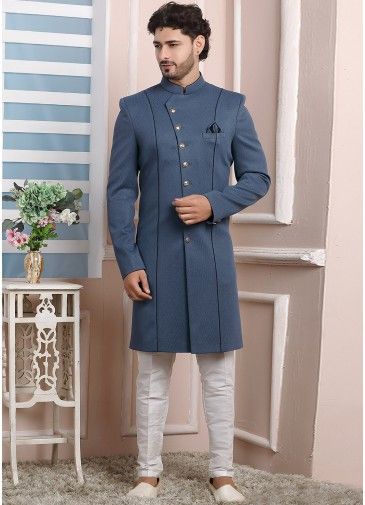 Grey Indo Western Sherwani Set For Men