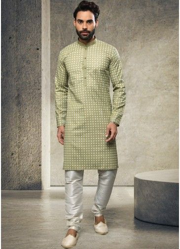 Green Readymade Printed Design Kurta Pajama