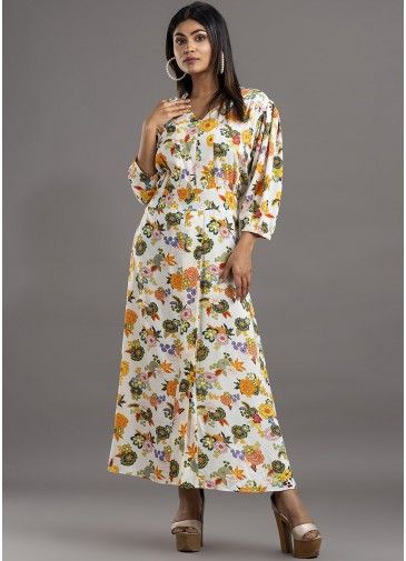 Multicolor Reyon Dress In Floral Printed