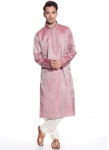 Readymade Pink Art Silk Kurta Pyjama Set