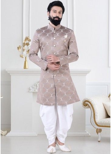 Brown Embroidered Indo Western Sherwani For Men