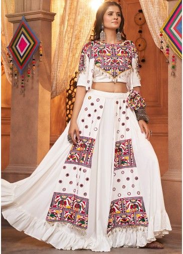 White Embroidered Navratri Skirt Set