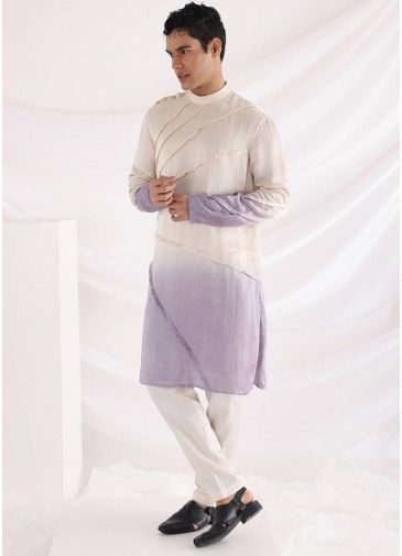 Purple & White Plain Readymade Kurta Pajama
