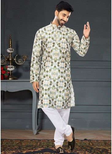 Multicolor Printed Kurta Pajama In Silk