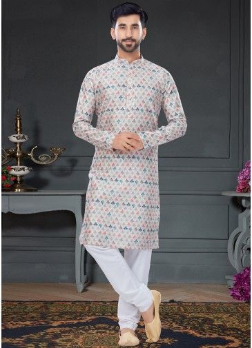 Multicolor Silk Kurta Pajama In Printed