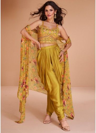 Readymade Yellow Embroidered Top Dhoti & Jacket