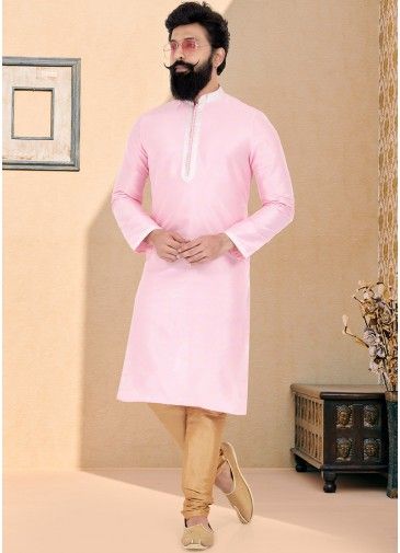 Pink Color Jacquard Readymade Kurta Pajama