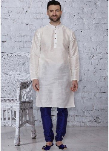 Readymade Off-White Dupion Silk Kurta Pajama