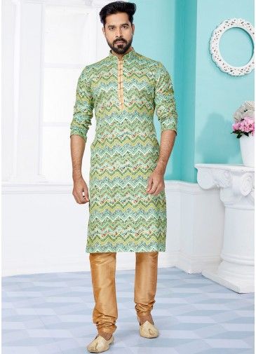 Green Color Art Silk Readymade Kurta Pajama