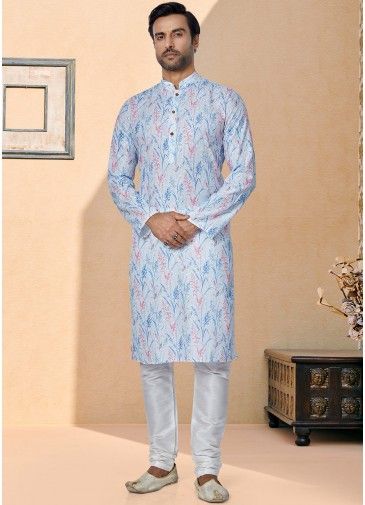 Blue Color Art Silk Readymade Kurta Pajama