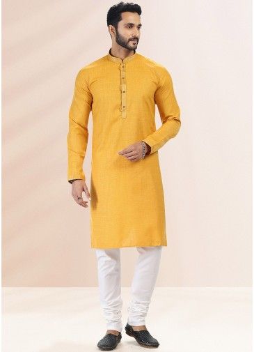 Yellow Mens Cotton Kurta Pajama