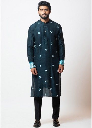 Blue Bandhej Printed Kurta Pajama