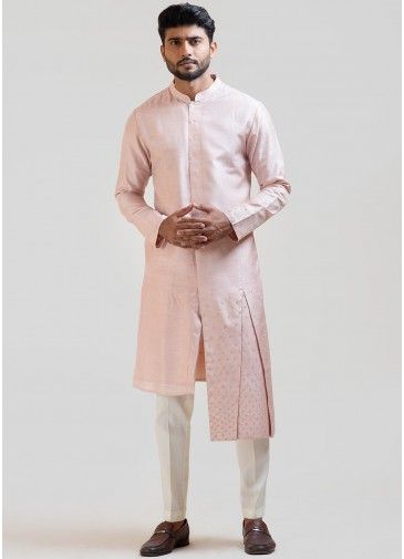 Pink Asymmetric Art Silk Kurta Pajama