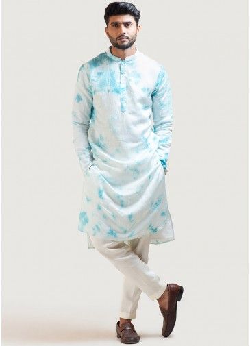 White Tie-Dye Printed Kurta Pajama Set