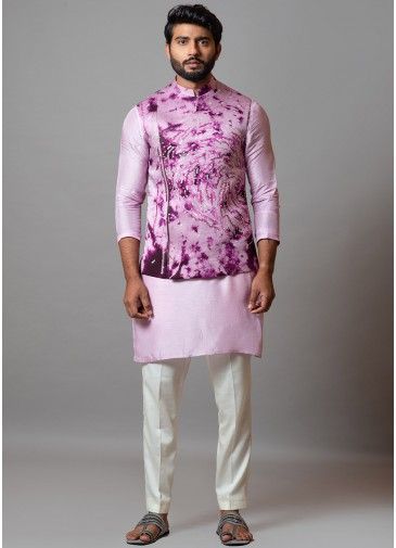 Purple Tie-Dye Printed Kurta Pajama & Jacket