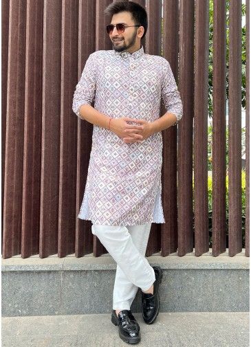 Multicolored Printed Kurta Pajama In Cotton