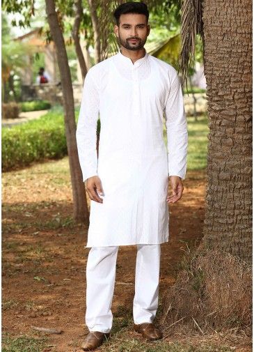 White Color Cotton Kurta Pajama Set