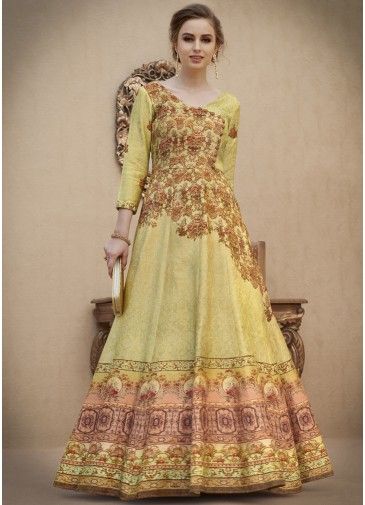 Light Yellow Digital Printed Indian Gown