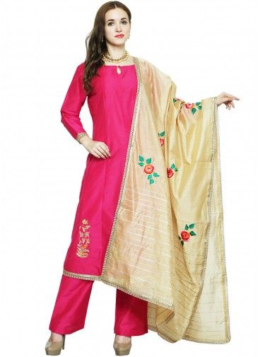 Readymade Pink Cotton Silk Pant Suit