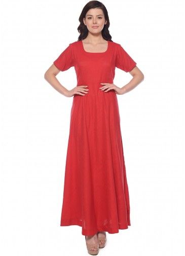 Readymade Flared Red Indo Western Dress