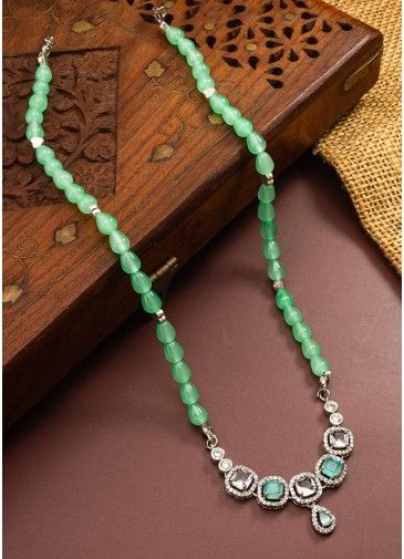 Green Alloy Based Beaded Necklace