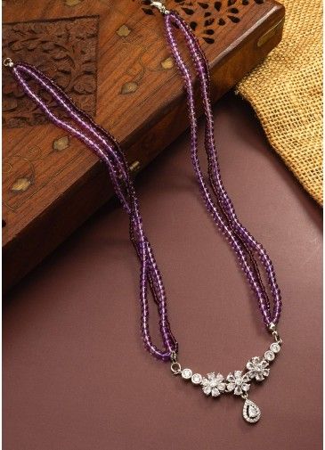 Purple Alloy Based Beaded Necklace
