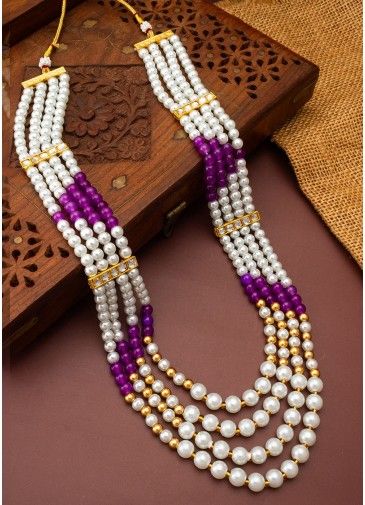 White & purple Alloy Based Multichain Necklace