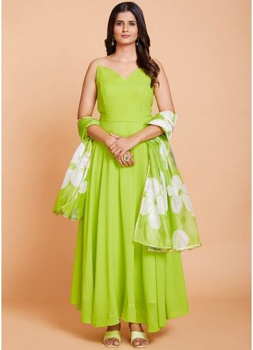Green Anarkali Suit Set In Georgette